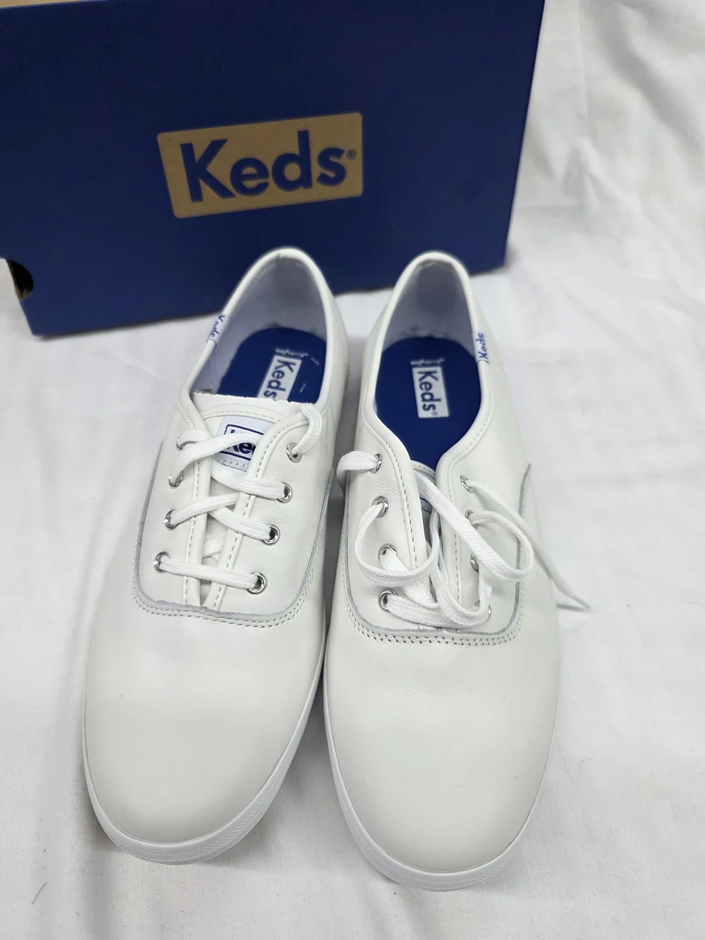 Keds White Leather Lace-Up Sneakers - Picture 1 of 9